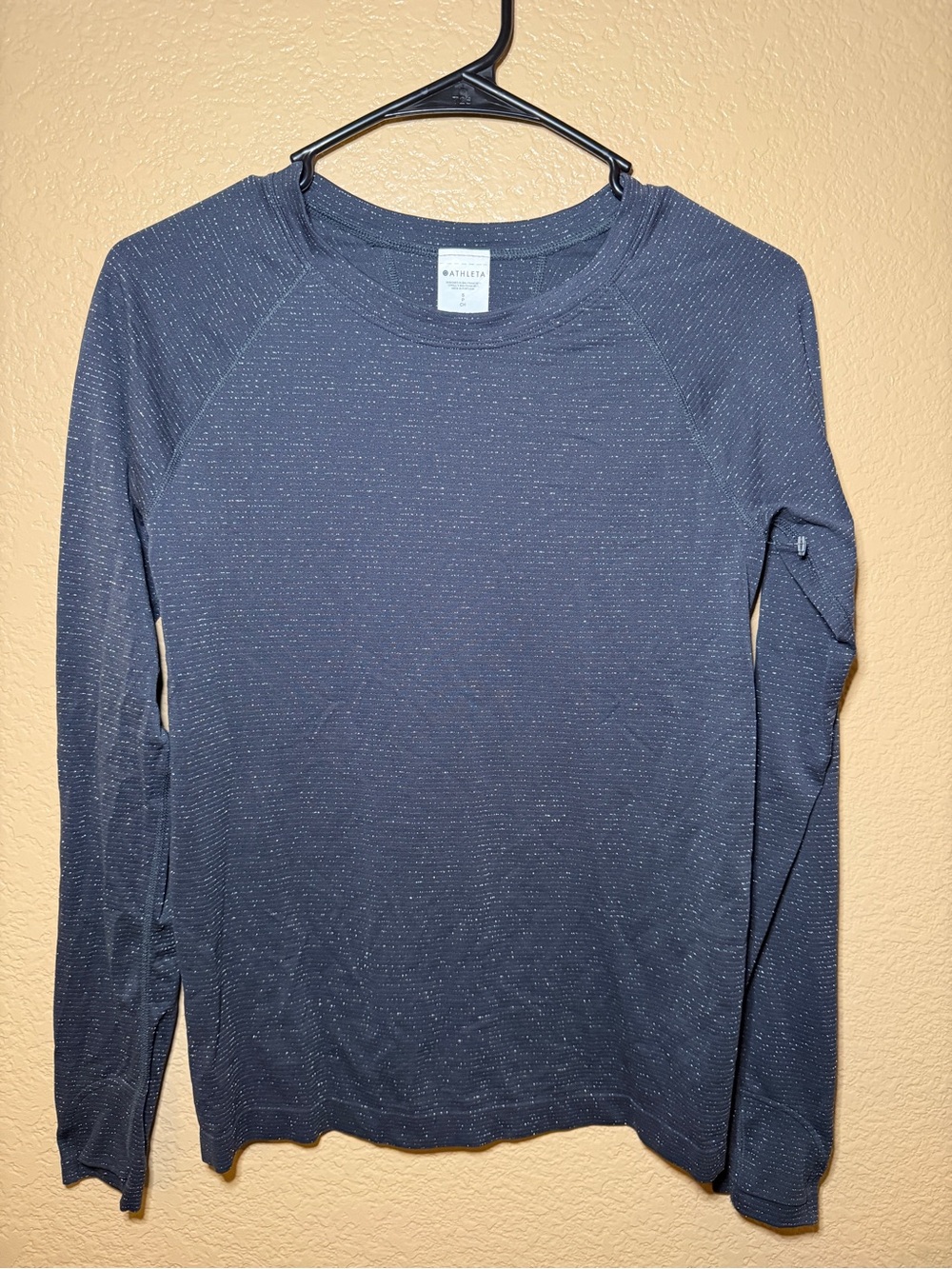 Athleta Navy Speckled Long-Sleeve Crew Top